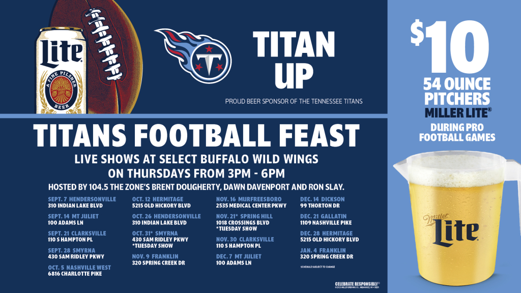 9/7 – Titans Football Feast at Buffalo Wild Wings